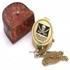 Solid Brass Pirate Compass with Stamped Leather Case