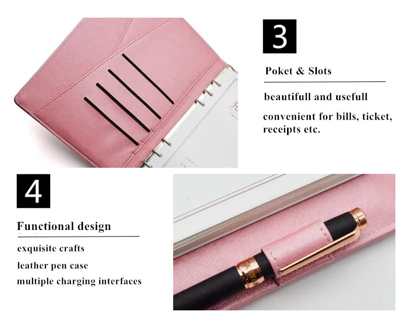 Pu Writing Notebook Journal Charger Cable Powerbank Charging Notebook 