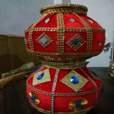 Decorated Puja Kalash for Karva chauth – Kundan Rangoli & Much More
