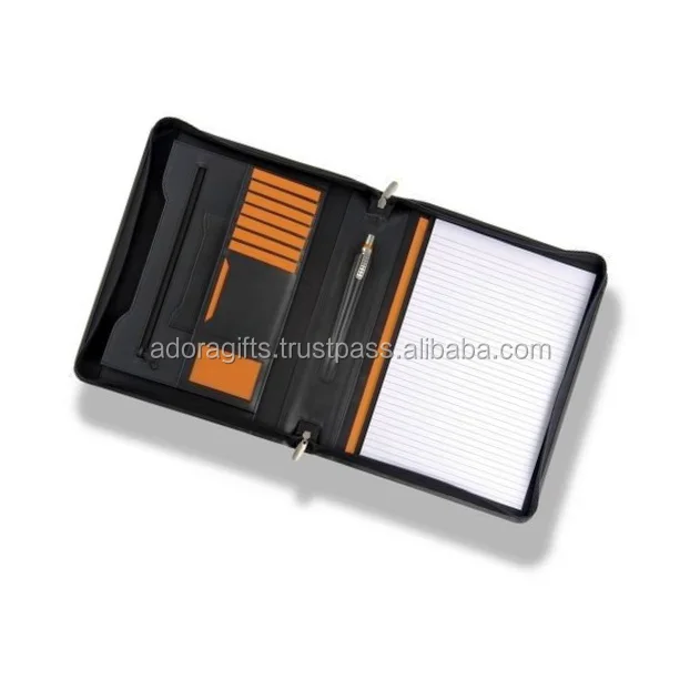 Professional A5 File Folders / Leather Document Folders With Notepad