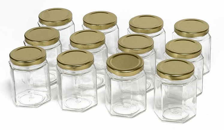 6 Oz Hexagon Glass Jars With Gold Lids For Canning,Party Favors,Jams ...