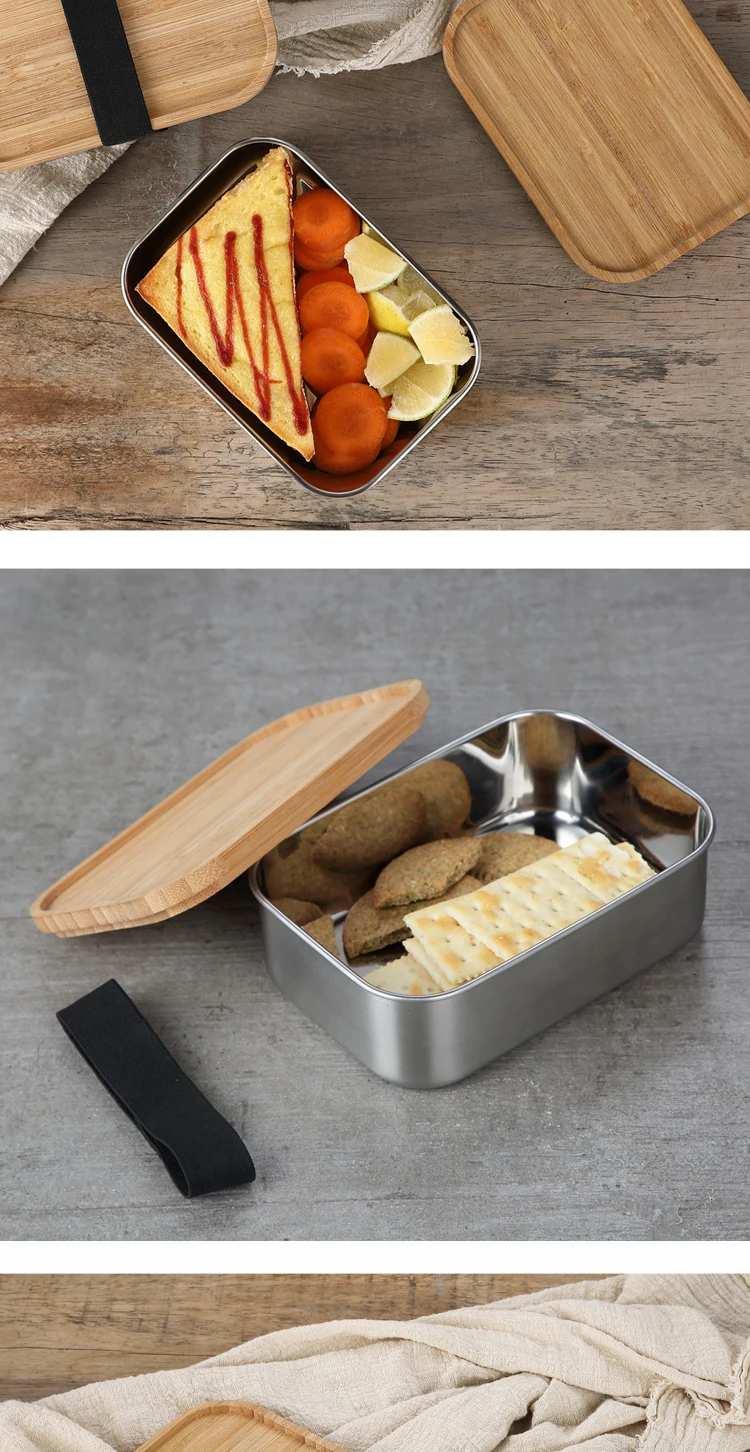 Stainless Steel Bamboo Bread Box Japanese Bento Lunch Box Container Meal Prep Containers - Buy ...