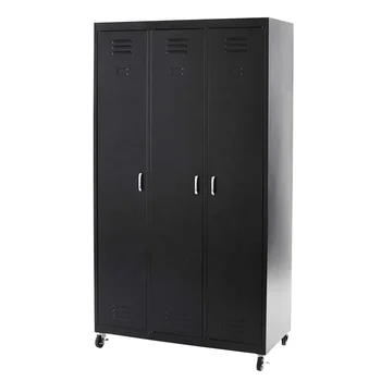 Industrial Iron Locker Cabinet Clothes 3 Door Black Metal Wardrobe On ...