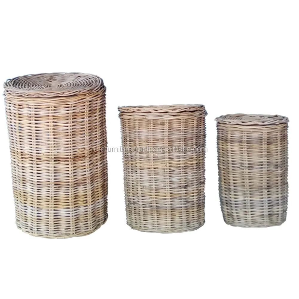 Rattan Basket Round Kubu Grey Fiber Natural Rattan Wholesale Export Indonesia Furniture Product