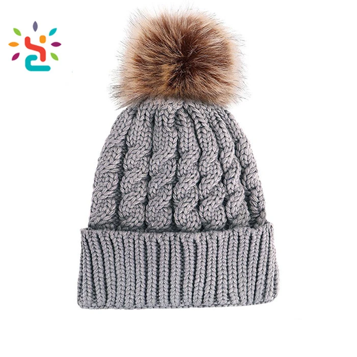 Best Quality Faux Fur Ball Beanie Hat 