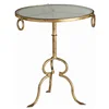 3 Legged Antique Side Coffee Table Round - Metal Frame, Glass Top Decorative Accent Living Room Furniture End Table