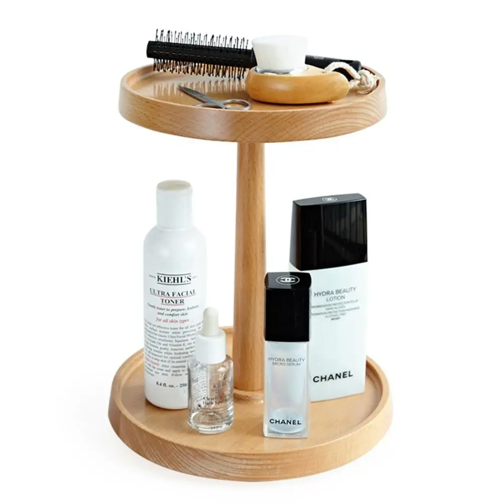 rotating bamboo cosmetic vanity organizer