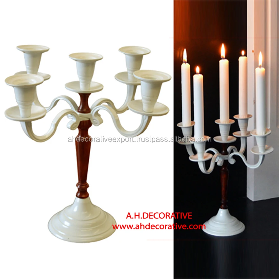 White Candelabra 5 Candle With Gold Stem Buy Aluminium Floor Standing