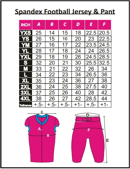 Tackle Jersey Sizing Chart