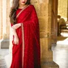 Women Colorful Indian designer Georgette Silk & Embroidered diamond lace Sarees With Unstitched blouse piece