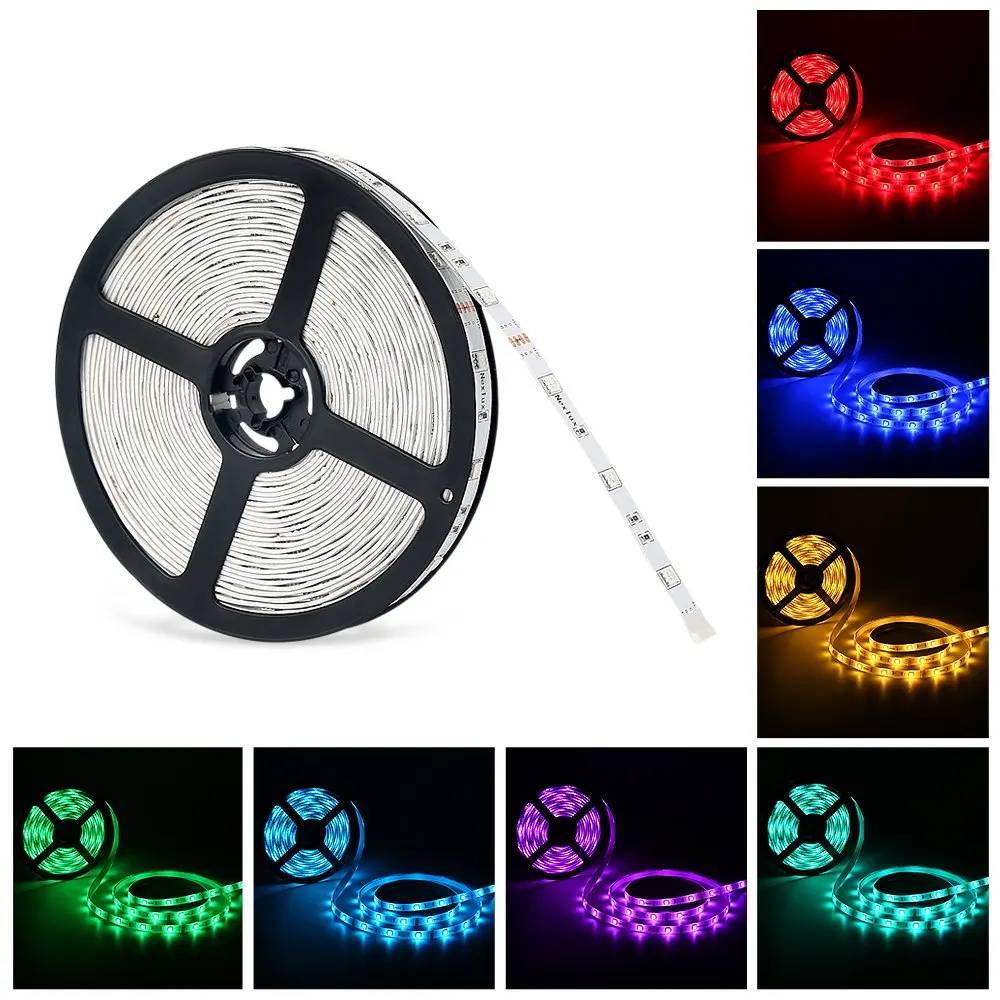 LED light Strip, Nexlux 32.8ft Non-Waterproof White PCB Single Light Strip 5050 SMD RGB LED Flexible Strip Light White PCB Board Color Changing Decoration Lighting No power adapter and remote