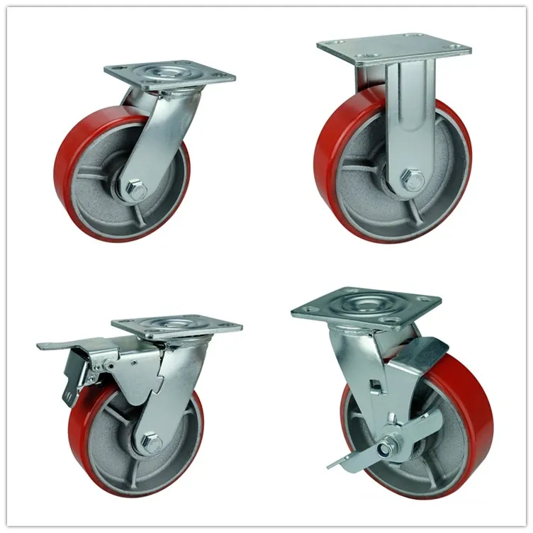 Heavy Duty 5" 300kg Tpu Castors Wheels Sidde Brake With Brake Cast Iron