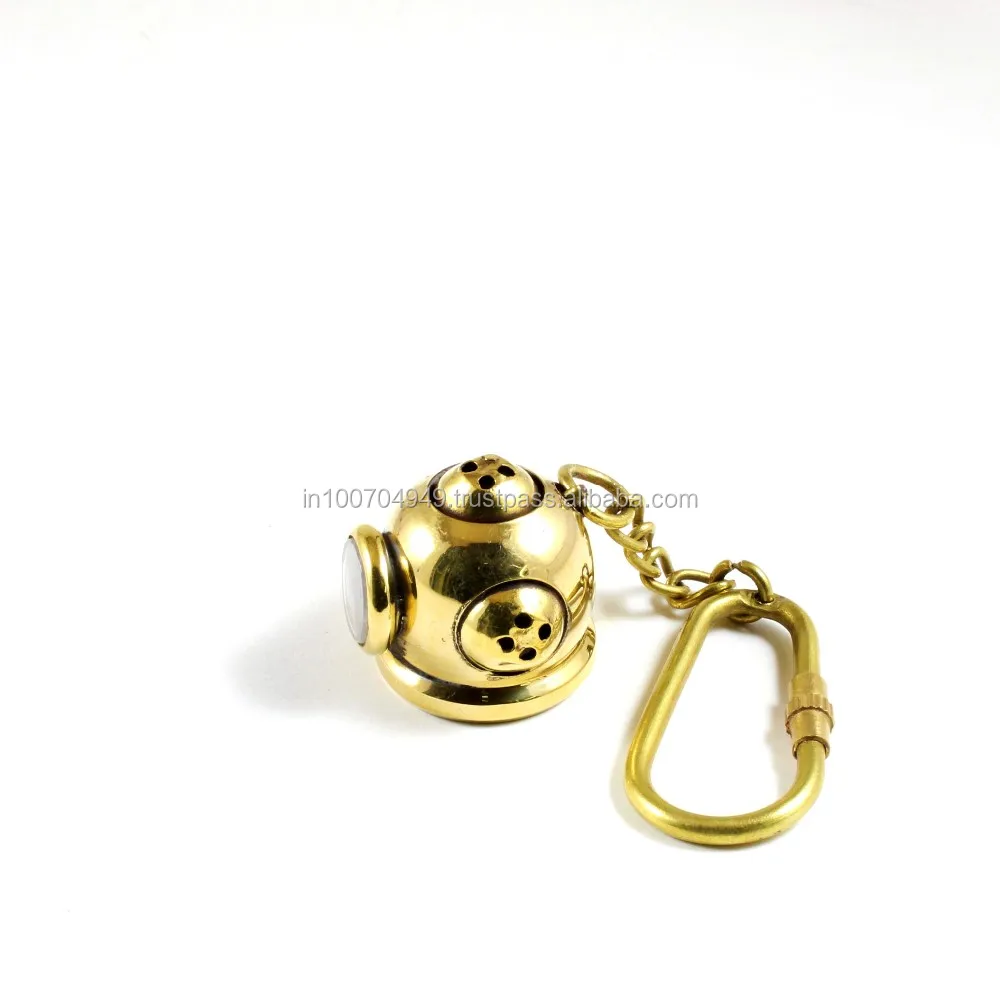 Brass Nautical Mini Diviing Helmet Keychain Keyring With Brass Loop