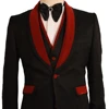 2018 Mens 3 Piece Black And Red Wedding Suit