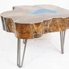 Indian live edge coffee table with glowing resin and hairpin legs