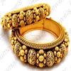 Traditional Indian Gold Plated 22kt Embossed Filigree Work Handmade Artificial Ladies Wear Mughal Bangles Set