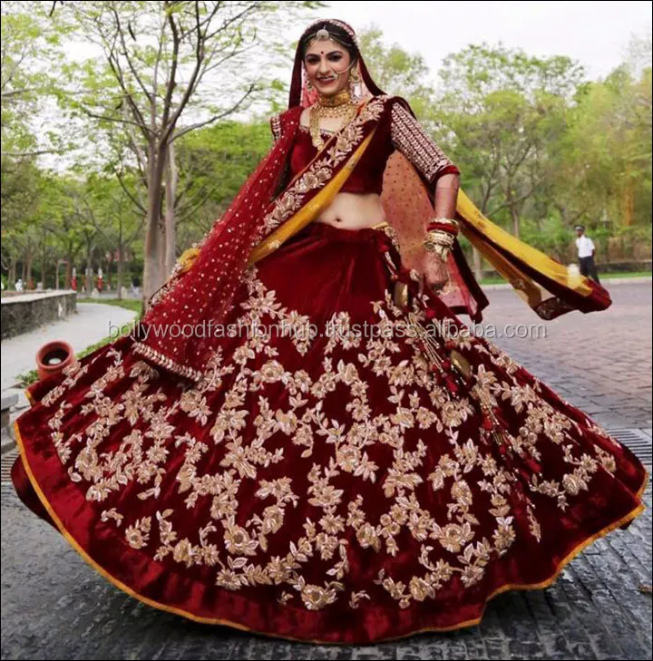 red velvet bridal lehenga