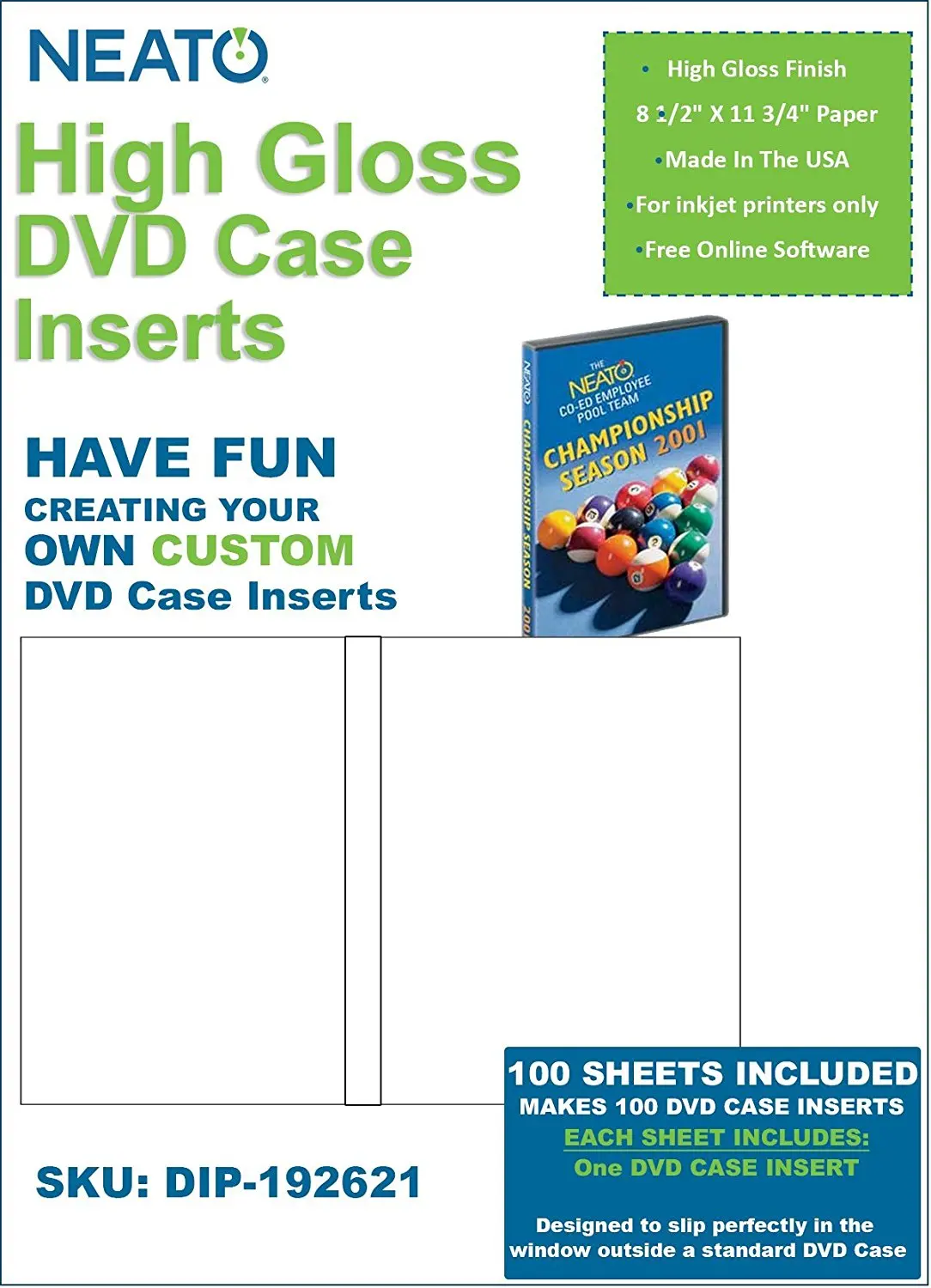Neato High Gloss DVD Case Inserts – 100 Sheets to make 100 DVD Case Inserts