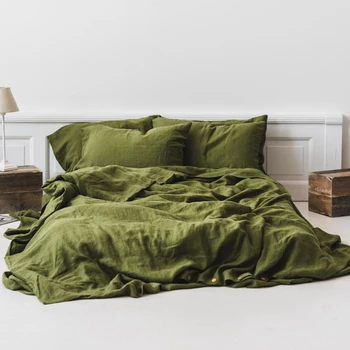 Soft Linen Bedding Set Green Moss Bed Linen