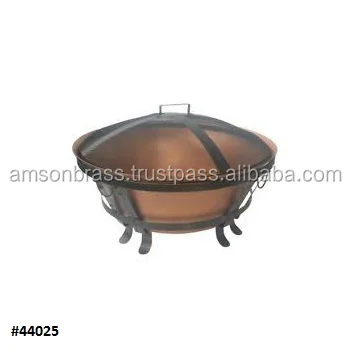 Round Copper Fire Pits With Spark Screen Cover And Iron Strong