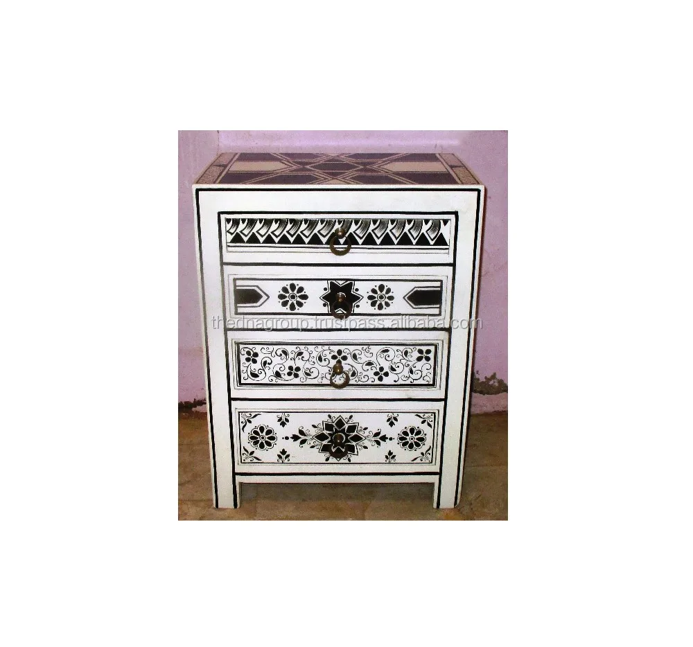 Natural Finish Hand Painted 4 Drawers Ceramic Knobs Fitted Wooden