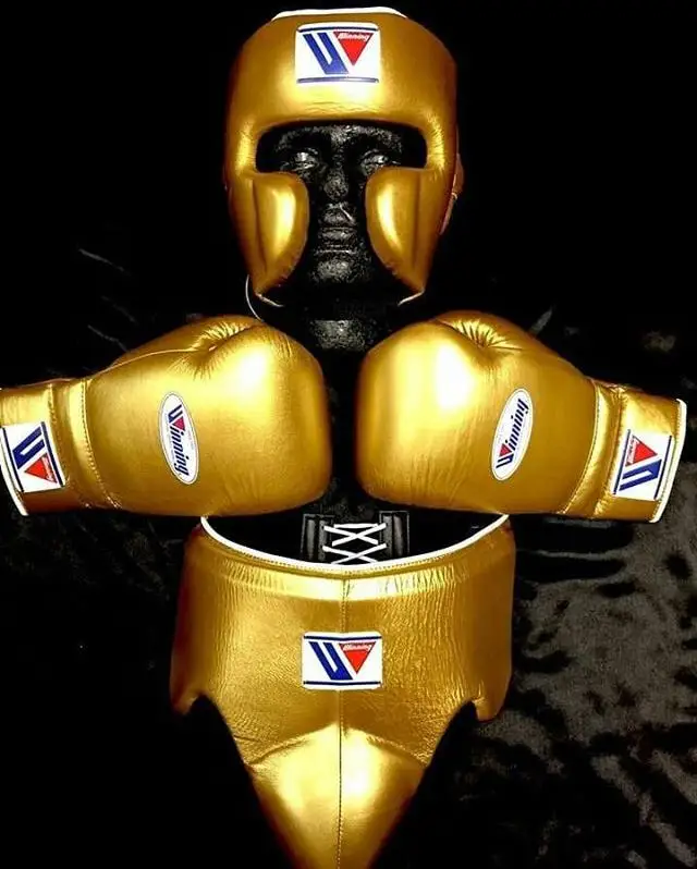 Custom Winning Boxing Set Real Leather Gold Mexican Style Boxing Gloves