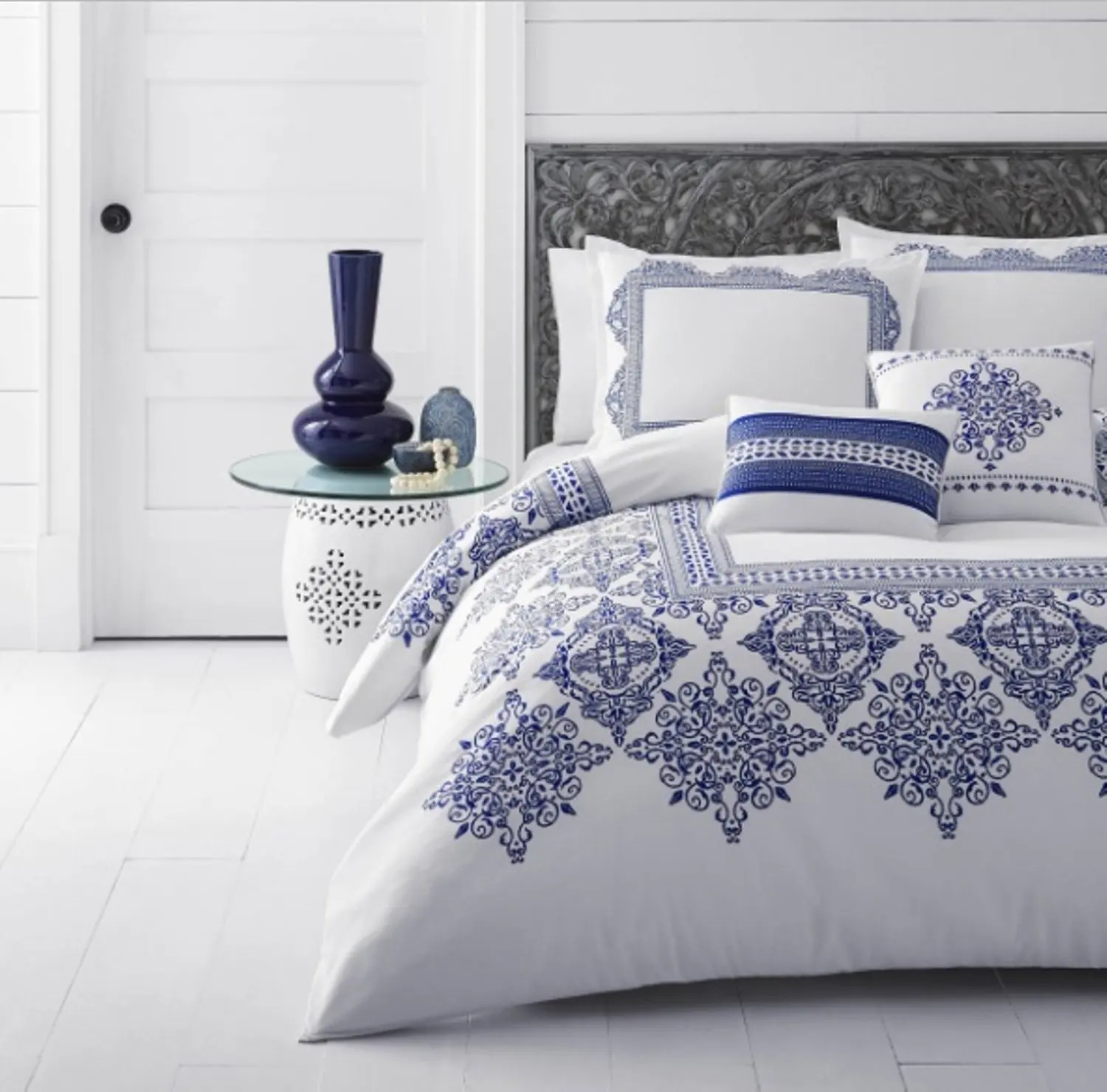 Buy Set Of 3 Modern Greek Inspired Pattern White Wooden Nesting