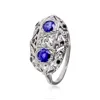 14K White Gold French And Art Deco Diamond Ring With Sapphire Stones Total 1.33 Carat