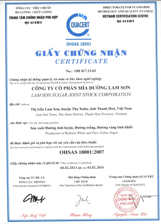 Chung nhan OHSAS 18001