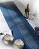 Block Printed Blue White Geometric Laminated Square Jute Table Runner