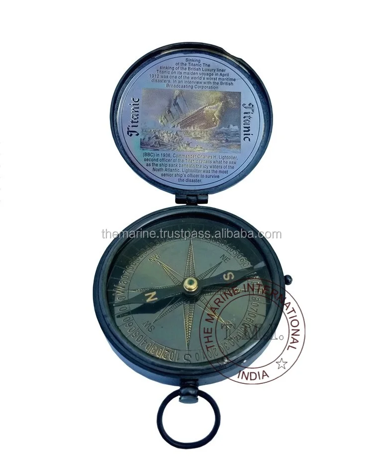 Black Antique Ship Compass Collectible Nautical 1912 Sinking Of The Titanic Engraved Compass