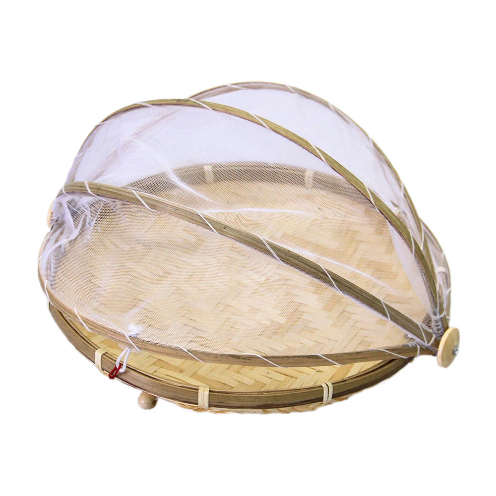 Bamboo Fruit Basket With Net Cover,Bamboo Food Basket,Fruit Basket
