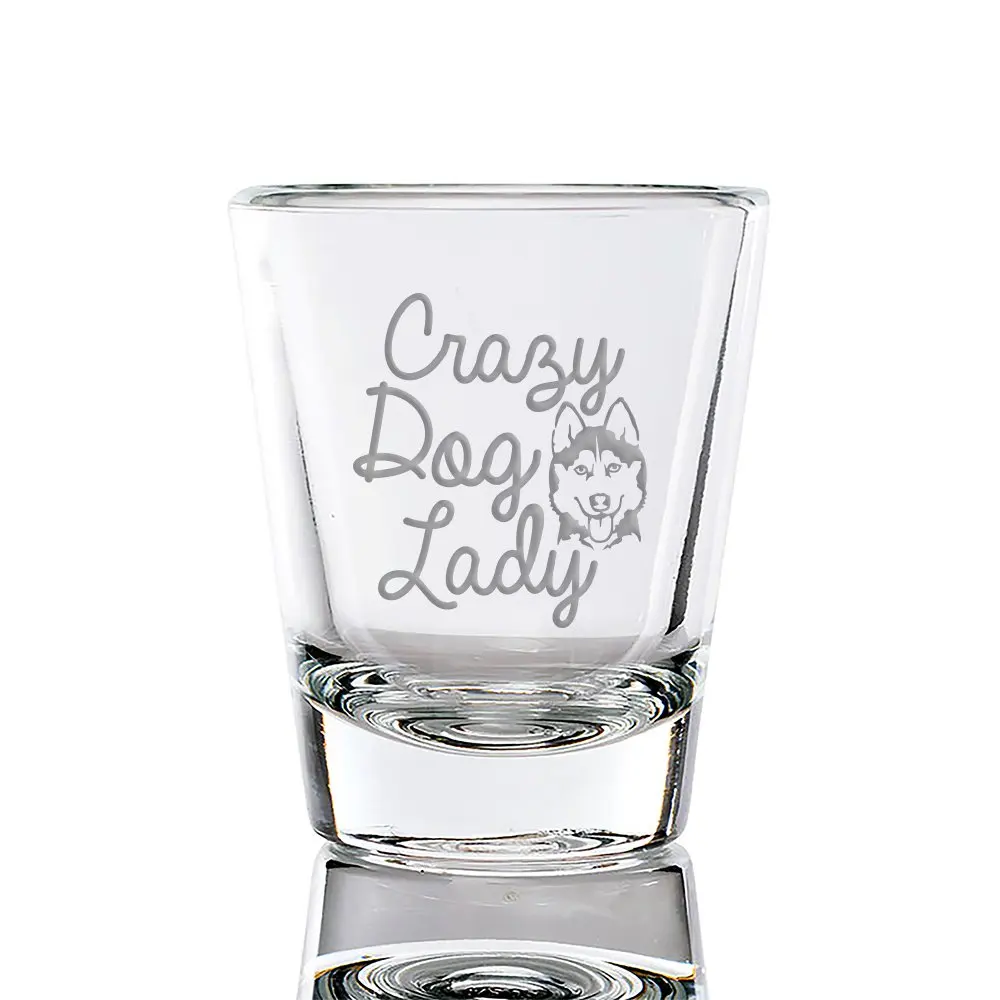 Crazy Dog Lady Siberian Husky Engraved Fluted Shot Glass