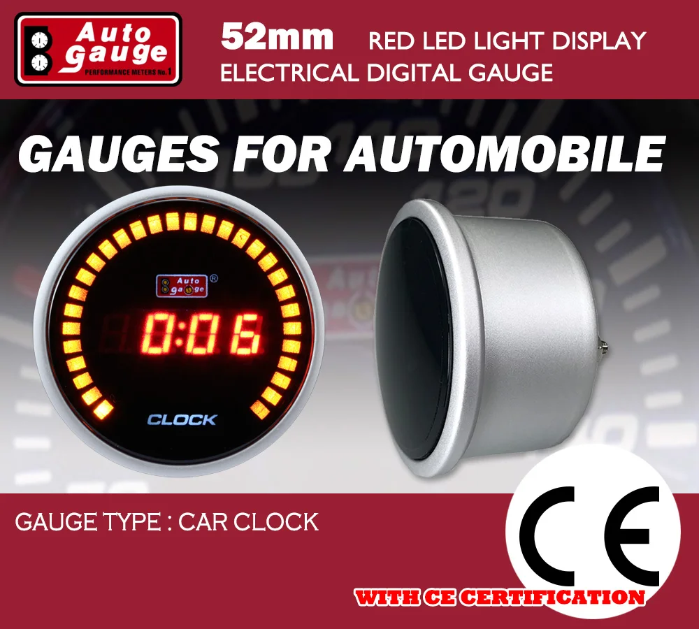 52mm Digital Red Led Display Car Clock Gauge Buy Smoked Lens Auto