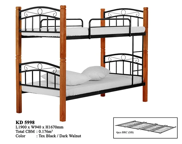 Antique Wooden Metal Domica Kd5998 Solid Wood Double Decker Bunk Bed