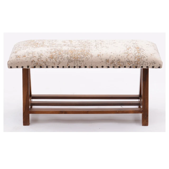 Rug Upholstered Entryway Bench With Open Shelf With Wooden Polish