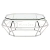 Stainless Steel Shiny Polish Diamond Look Square Glass Top Modern Industrial Coffee Table