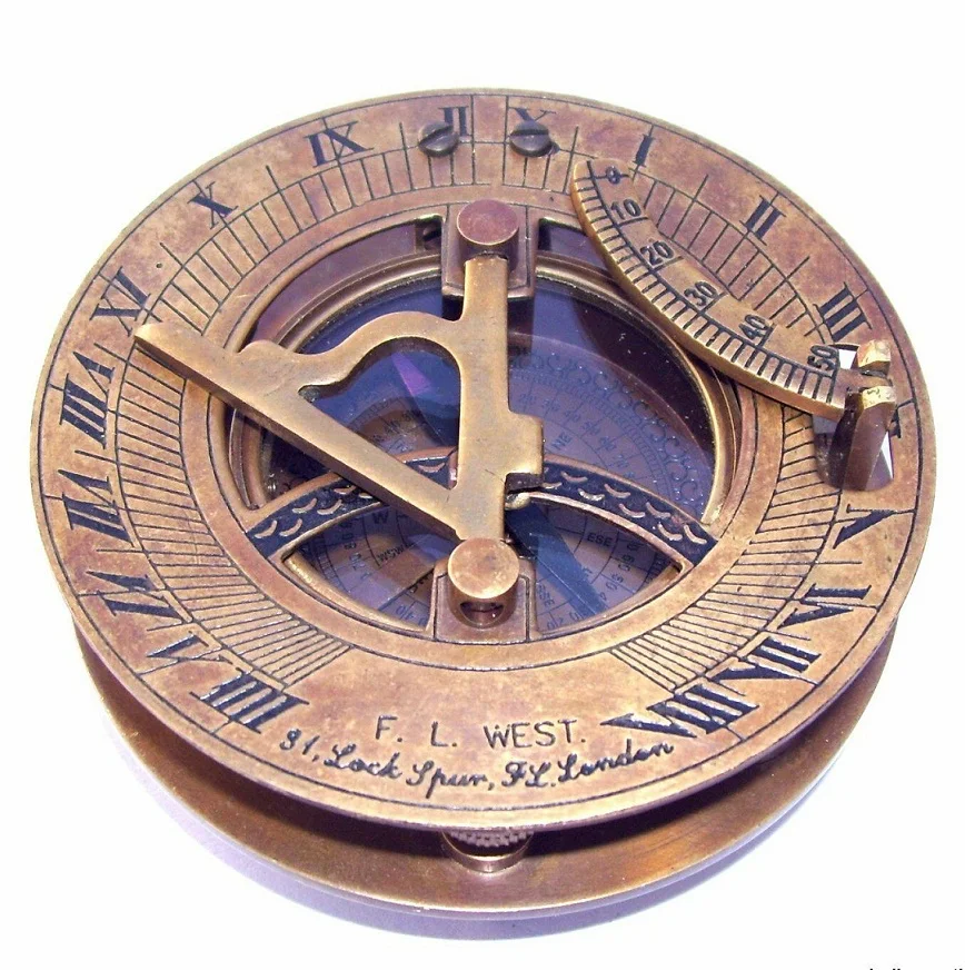 Nautical Brass Sundial Compass Hand-Made West London Marine Working Compass