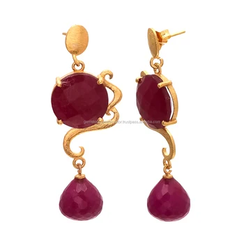Modern Designer Wear Dyed Ruby Drop Gold Earring Latest Modern Designer Wear Dyed Ruby Drop Gold Earring