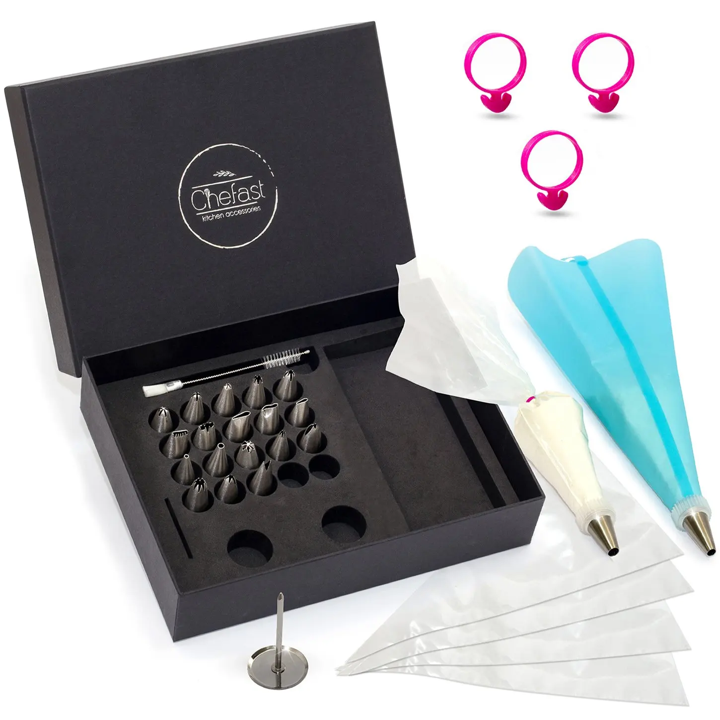 Cake Decorating Tip Set by Chefast - Deluxe Kit of 20 Piping Tips, 5 Frosti...
