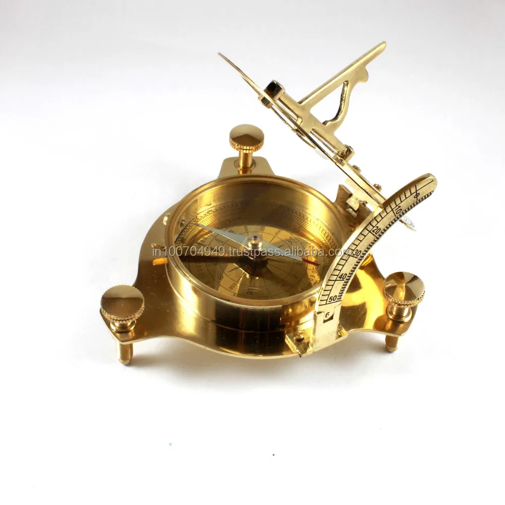 Brass Nautical Handmade Tripod Stand Sundial Compass In Wooden Box ...