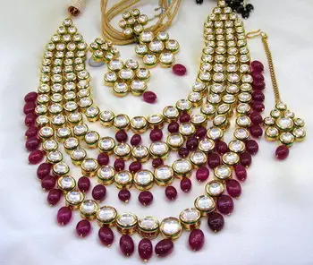 Red Kundan Mala Long Necklace Set Indian Bridal Wedding Jewelry Red Kundan Mala Long Necklace Set Indian Bridal Wedding Jewelry