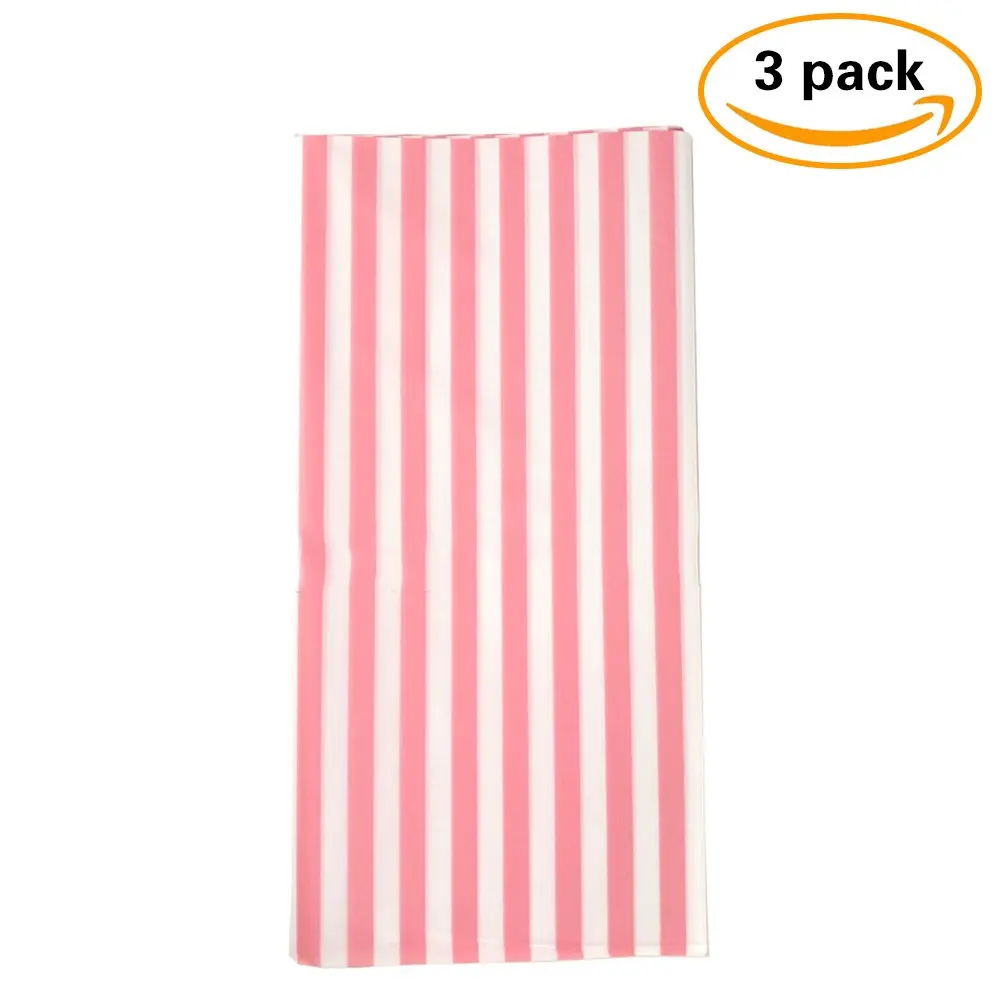 pink and white striped tablecloth