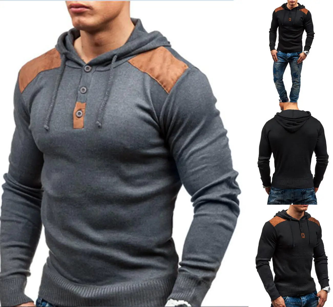 Men Casual Plain Hoodies Slim Coats Jackets Hoody Hooded Tops Sport Outwear