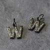 Black Oxodized "W" Charm with Jump Ring CZ Pave Setting