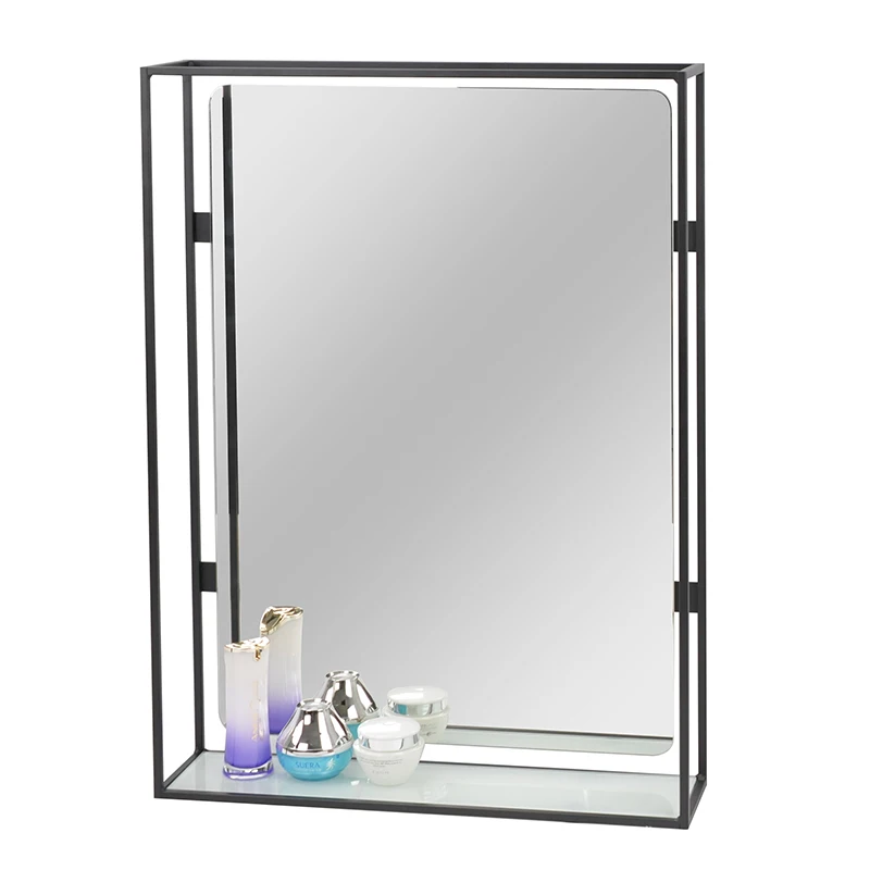 带玻璃存储平台的壁挂式长方形镜子
