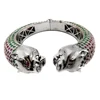 Lion face to face designer cuff bangle ruby & emerald gemstone 925 sterling solid silver jewelry bangles wholesaler