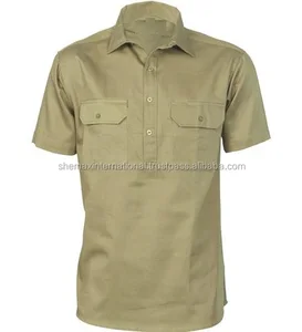Custom Mens Cotton Drill Close Front Short Sleeve Work Shirt Custom Mens Cotton Drill Close Front Short Sleeve Work Shirt