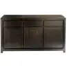 acacia wood three drawer three door dark brown finish rustic folding legs sideboard