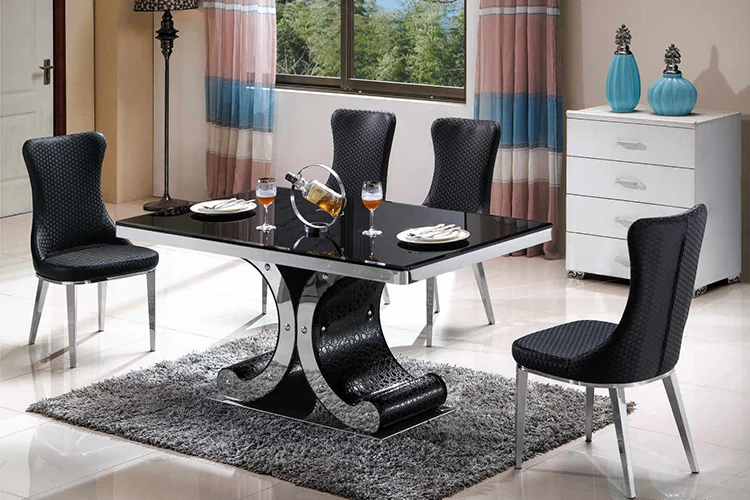 Maleisië Hot Koop Zwarte Rechthoek Marmeren Staal Base Eettafel Set ... Maleisië Hot Koop Zwarte Rechthoek Marmeren Staal Base Eettafel Set ...